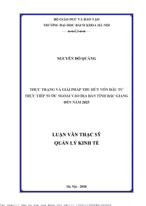 Thự trạng và giải pháp thu hút vốn đầu tư trực tiếp nước ngoài vào địa bàn tỉnh bắc giang đến năm 2025