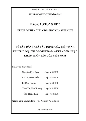 Đánh giá tác động của hiệp định thương mại tự do việt nam efta đến nhập khẩu thủy sản của việt nam
