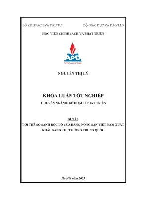 Lợi thế so sánh bộc lộ của hàng nông sản việt nam xuất khẩu sang thị trường trung quốc