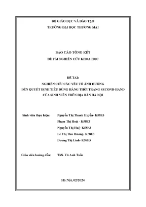 Nghiên cứu các yếu tố ảnh hưởng đến quyết định tiêu dùng hàng thời trang second hand của sinh viên trên địa bàn hà nội