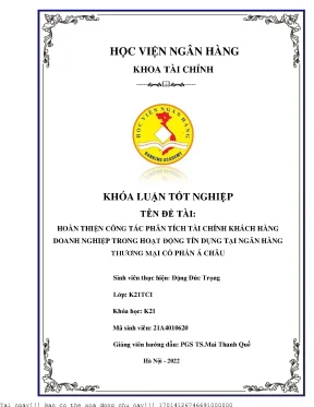 Hoàn thiện công tác phân tích tài chính khách hàng doanh nghiệp trong hoạt động tín dụng tại ngân hàng thương mại cổ phần á châu