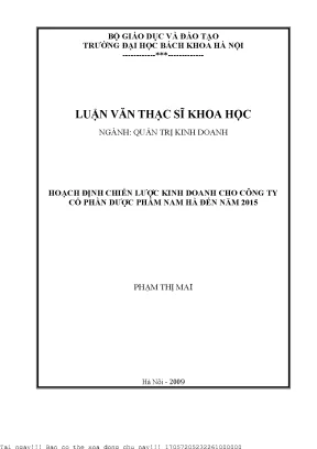 Hoạh định chiến lược kinh doanh cho công ty cổ phần dược phẩm nam hà đến năm 2015