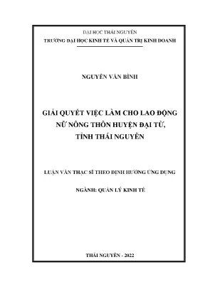 Giải quyết việc làm cho lao động nữ nông thôn huyện đại từ tỉnh thái nguyên