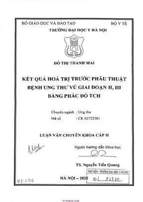 Kết quả hóa trị trước phẫu thuật bệnh ung thư vú giai đoạn ii iii bằng phác đồ tch