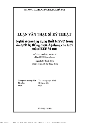 Nghiên ứu ứng dụng thiết bị svc trong ổn định hệ thống điện áp dụng ho lưới mẫu ieee 30 nút