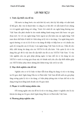 Giải pháp phòng ngừa và hạn chế rủi ro trong hoạt động tín dụng tại sở giao dịnh 1 ngân hàng đầu tư và phát triển việt nam
