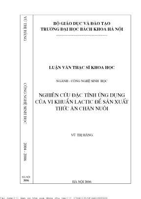Nghiên ứu đặ tính ứng dụng ủa vi khuẩn lati để sản xuất thứ ăn hăn nuôi
