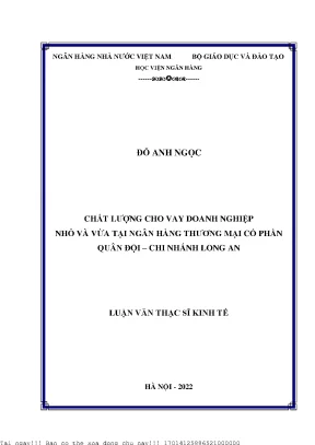 Chất lượng cho vay doanh nghiệp nhỏ và vừa tại ngân hàng thương mại cổ phần quân đội chi nhánh long an