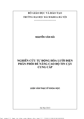 Nghiên ứu tự động hóa lưới điện phân phối để nâng cao độ tin cậy cung cấp điện