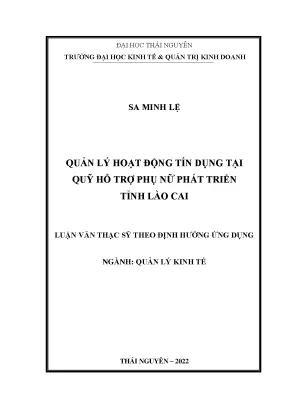 Quản lý hoạt động tín dụng tại quỹ hỗ trợ phụ nữ phát triển tỉnh lào cai