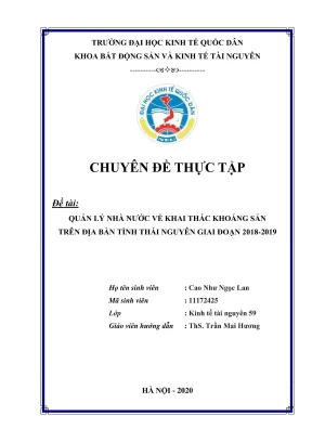 Quản lý nhà nước về khai thác khoáng sản trên địa bàn tỉnh thái nguyên giai đoạn 2018 2019