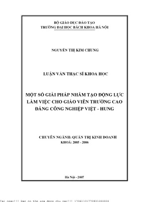 Một số giải pháp nhằm tạo động lự làm việ ho giáo viên trường ao đẳng ông nghiệp việt hung