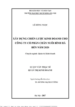 Xây dựng hiến lược kinh doanh cho công ty cổ phần chăn nuôi bình hà đến năm 2020