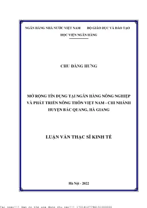Mở rộng tín dụng tại ngân hàng nông nghiệp và phát triển nông thôn việt nam chi nhánh huyện bắc quang hà giang