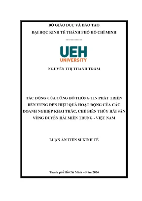 Tác động của công bố thông tin phát triển bền vững đến hiệu quả hoạt động của các doanh nghiệp khai thác chế biến thủy hải sản vùng duyên hải miền trung việt nam
