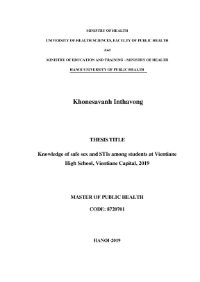 Luận văn knowledge of safe sex and stis among students at vientiane high school vientiane capital 2019