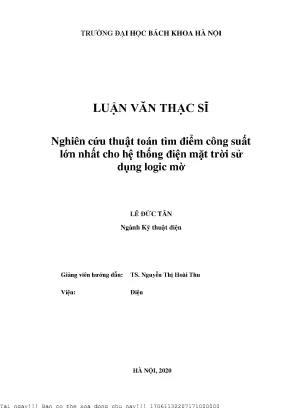 Nghiên ứu thuật toán tìm hiểu điểm ông suất lớn nhất ho hệ thống điện mặt trời sử dụng logi mờ
