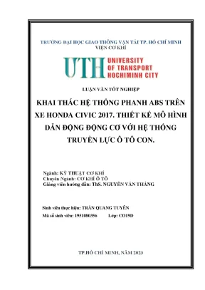 Khai thác hệ thống phanh abs trên xe honda civic 2017 thiết kế mô hình dẫn động động cơ với hệ thống truyền lực ô tô con