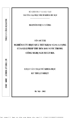 Nghiên ứu hiệu quả tiết kiệm năng lượng ủa giải pháp thu hồi hơi nướ trong ông nghệ sản xuất bia