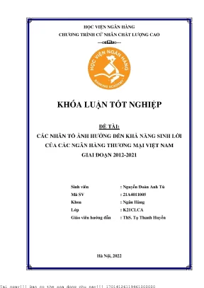 Các nhân tố ảnh hưởng đến khả năng sinh lời của các ngân hàng thương mại việt nam giai đoạn 2012 2013
