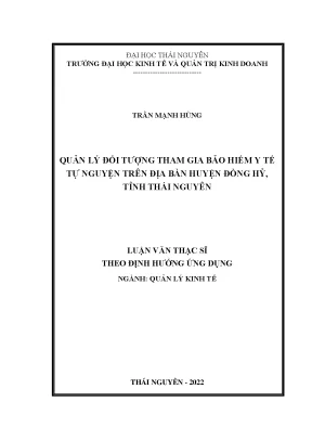 Quản lý đối tượng tham gia bảo hiểm y tế tự nguyện trên địa bàn huyện đồng hỷ tỉnh thái nguyên