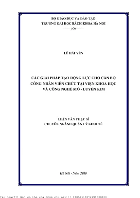 Cá giải pháp tạo động lực cho cán bộ công nhân viên chức tại viện khoa học và công nghệ mỏ luyện kim