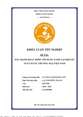 Đẩy mạnh hoạt động tín dụng xanh tại một số ngân hàng thương mại việt nam