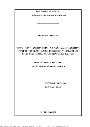 Tổng hợp than hoạt tính và nano znothan hoạt tính từ vỏ trấu và ứng dụng ho việc loại bỏ chất màu trong nước thải công nghiệp