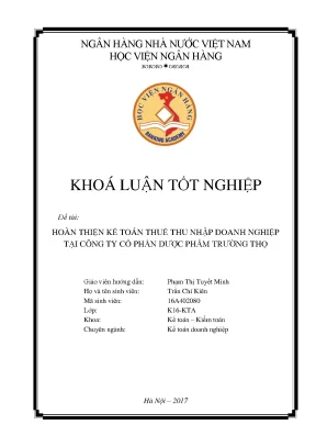 Hoàn thiện kế toán thuế thu nhập doanh nghiệp tai công ty cổ phần dược phẩm trường thọ