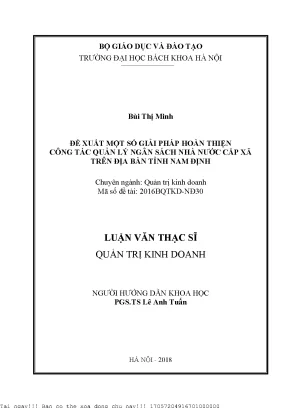 Đề xuất một số giải pháp hoàn thiện ông tá quản lý ngân sáh nhà nướ ấp xã trên địa bàn tỉnh nam định