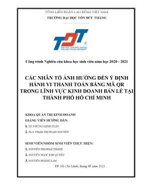 Nghiên cứu khoa học các nhân tố ảnh hưởng đến ý định hành vi thanh toán bằng mã qr trong lĩnh vực kinh doanh bán lẻ tại thành phố hồ chí minh