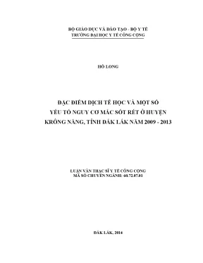 Luận văn đặc điểm dịch tễ học và một số yếu tố nguy cơ mắc sốt rét ở huyện krông năng tỉnh đắk lắk năm 2009 2013