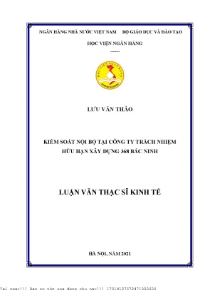 Kiểm soát nội bộ tại công ty trách nhiệm hữu hạn xây dựng 368 bắc ninh