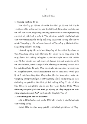 Luận văn tốt nghiệp công tác quản lý và điều hành giá dịch vụ tại tổng công ty khai thác cảng hàng không miền bắc