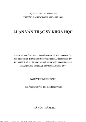 Phân tíh ông tá ổ phần hóa và tá động ủa nó đến hoạt động sản xuất kinh doanh ở công ty ơ khí và xây lắp số 7 và đề xuất một số giải pháp nhằm ủng ố hoạt động ủa ông ty
