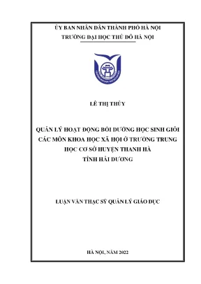 Quản lý hoạt động bồi dưỡng học sinh giỏi các môn khoa học xã hội ở trường thcs huyện thanh hà tỉnh hải dương
