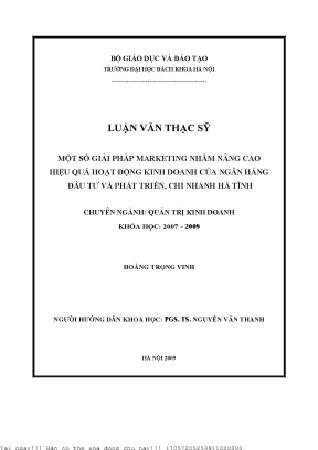 Một số giải pháp maketing nhằm nâng ao hiệu quả hoạt động kinh doanh của ngân hàng đầu tư và phát triển chi nhánh hà tĩnh