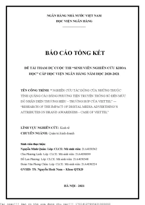 Nghiên cứu tác động của những thuộc tính quảng cáo bằng phương tiện truyền thông số đến mức độ nhận diện thương hiệu trường hợp của viettel