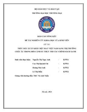 Thúc đẩy xuất khẩu dệt may việt nam sang thị trường châu âu trong bối cảnh eu thực thi các chính sách xanh