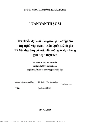 Phát triển đội ngũ nhà giáo tại trường cao đẳng nghề việt nam hàn quố thành phố hà nội đáp ứng yêu ầu đổi mới giáo dụ trong giai đoạn hiện nay