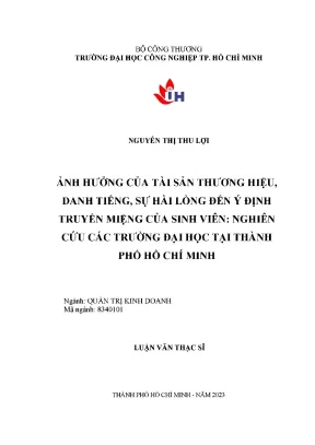 Ảnh hưởng của tài sản thương hiệu danh tiếng sự hài lòng đến ý định truyền miệng của sinh viên nghiên cứu các trường đại học tại thành phố hồ chí minh