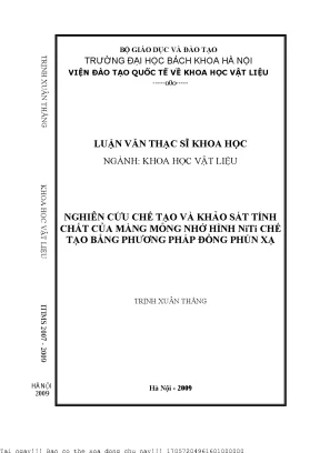 Nghiên ứu chế tạo và khảo sát tính chất của màng mỏng nhớ hình niti chế tạo bằng phương pháp đồng phún xạ