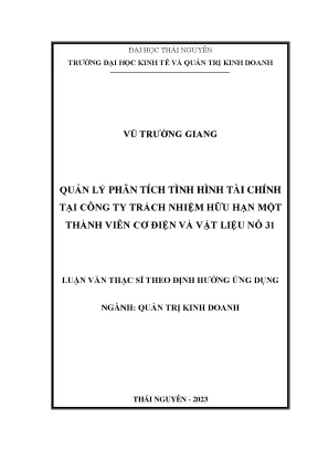 Quản lý phân tích tình hình tài chính tại công ty trách nhiệm hữu hạn một thành viên cơ điện và vật liệu nổ 31