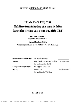 Nghiên ứu ảnh hưởng ủa mứ độ biến dạng đến tổ hứ và ơ tính ủa thép tbf
