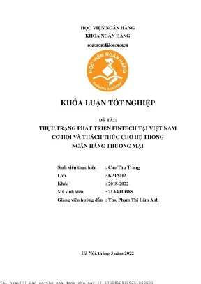 Thực trạng phát triển fintech tại việt nam cơ hội và thách thức cho hệ thống ngân hàng thương mại