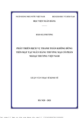 Phát triển dịch vụ thanh toán không dùng tiền mặt tại ngân hàng thương mại cổ phần ngoại thương việt nam