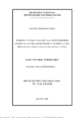 Nghiên ứu công nghệ thu nhận peptit kìm hãm enzym chuyển hoá angiotensin từ vi sinh vật lên men truyền thống với cơ chất là đậu tương