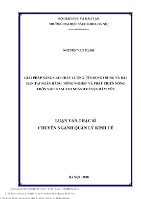 Giải pháp nâng ao hất lượng tín dụng trung và dài hạn tại ngân hàng nông nghiệp và phát triển nông thôn việt nam hi nhánh huyện hàm yên