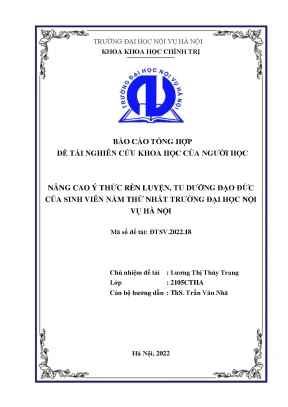 Đề tài nâng cao ý thức rèn luyện tu dưỡng đạo đức của sinh viên năm thứ nhất trường đại học nội vụ hà nội