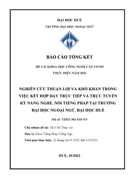Nghiên cứu thuận lợi và khó khăn trong việc kết hợp dạy trực tiếp và trực tuyến kỹ năng nghe nói tiếng pháp tại trường đại học ngoại ngữ đại học huế
